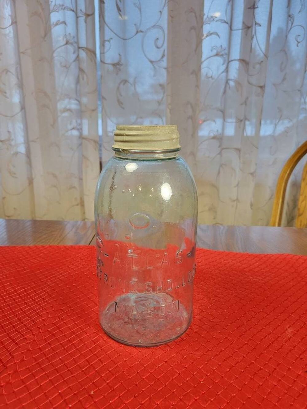 Vintage Atlas Strong Shoulder Blue Glass Half Gallon Canning Mason Jar Zinc Lid